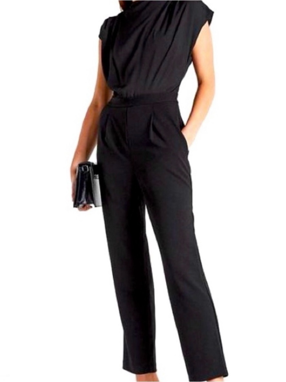 Express Draped Neck Black Jumpsuit